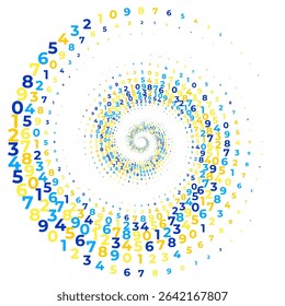 Abstract vector illustration of randomly scattered colorful numbers, numeric spiral vortex