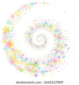 Abstract vector illustration of randomly scattered colorful stars, festive spiral vortex,