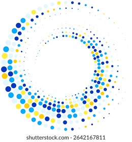 Abstract vector illustration of randomly scattered colorful dots, festive spiral vortex,
