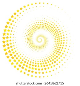Ilustração vetorial abstrata de estrelas coloridas espalhadas aleatoriamente, vórtice espiral festivo,