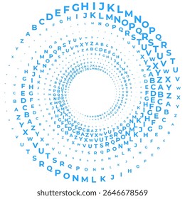 Ilustração vetorial abstrata aleatoriamente dispersas coloridas letras inglesas alfabeto ABC vórtice espiral