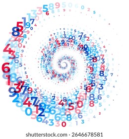 Ilustração vetorial abstrata de números coloridos espalhados aleatoriamente, vórtice espiral numérico