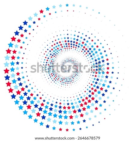 Abstract vector illustration of randomly scattered colorful stars, festive spiral vortex,