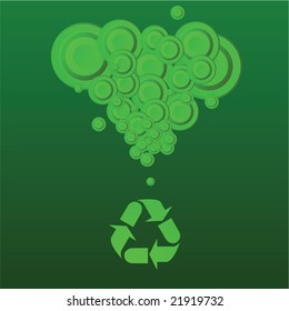 Abstract vector illustration of a recycling sign with circles floating on top of it