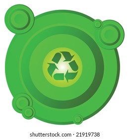 Abstract vector illustration of recycling sign placed on a circle with smaller circles around it