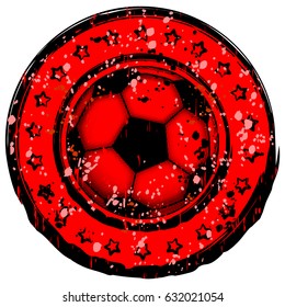 Abstract vector illustration red and black stamp football ball with stars. Design for print on fabric or t-shirt.