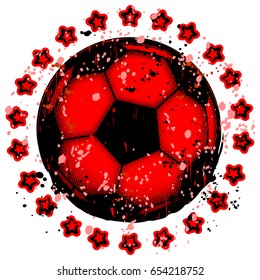Abstract vector illustration red and black stamp football ball with stars. Design for print on fabric or t-shirt.
