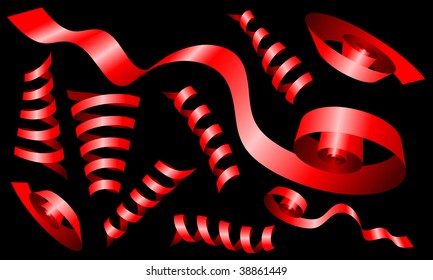 Abstract vector illustration of red curly ribbons