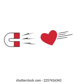 abstract vector illustration of a red heart and a magnet, sign of a heart approaching a magnet.