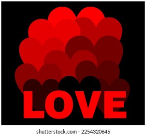 An abstract vector illustration of red hearts on a black background
