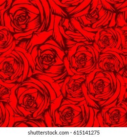 Abstract vector illustration red and maroon roses. Seamless background for print on fabric or t-shirt.