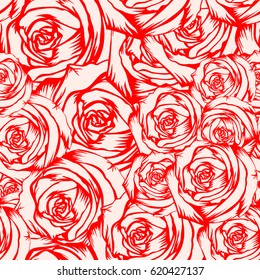 Abstract vector illustration red and pink roses seamless background for print on fabric or t-shirt.