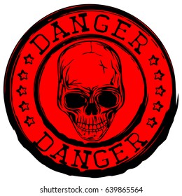 Abstract vector illustration red round stamp with lettering danger and skull