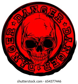 Abstract vector illustration red round stamp with lettering danger and skull