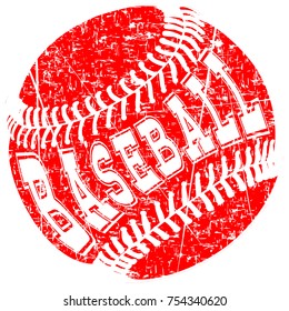 Abstract vector illustration red scratched baseball ball. Inscription baseball. Design for tattoo or print t-shirt.