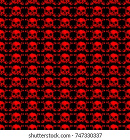 Abstract vector illustration red skulls on dark backdrop. Seamless background for print on fabric or t-shirt.