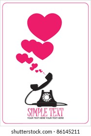 Abstract vector illustration with retro telephone and hearts. Place for your text.