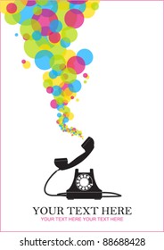 Abstract vector illustration with retro telephone and balloons. Place for your text.