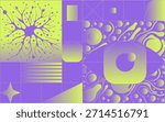 Abstract vector illustration in retro-futuristic style with an eye, neuron, geometric shapes and organic fluid forms. Conceptual vector illustration for science, vision, and technology themes.