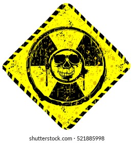 Abstract vector illustration rhombic grunge sign radiation to skull with lettering danger