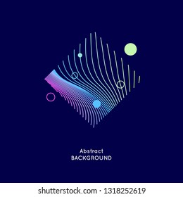 Abstract vector illustration with a rhombus and circles of linear waves on a dark background. Bright design elements