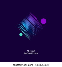 Abstract vector illustration with a rhombus and circles of linear waves on a dark background. Bright design elements