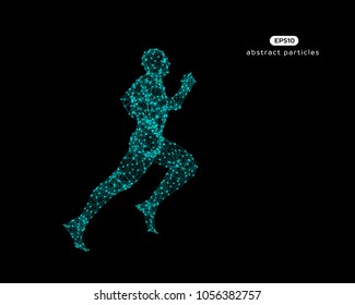 Abstract vector illustration of running man on black background.