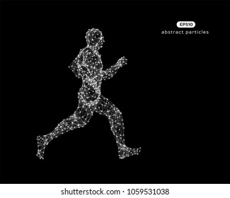 Ilustración abstracta vectorial del hombre en movimiento sobre fondo negro.