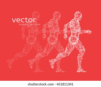 Abstract vector illustration of running man on red background.
