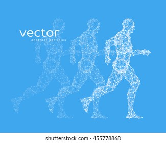 Abstract vector illustration of running man on blue background.