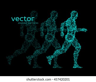 Abstract vector illustration of running man on black background.