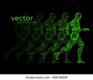 Abstract vector illustration of running man on black background.