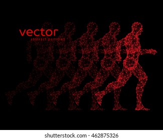 Abstract vector illustration of running man on black background.