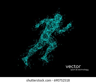 Abstract vector illustration of running man on black background.