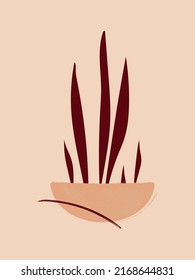 Resumen de ilustraciones vectoriales con Sansevieria en olla en colores neutros beige y marrón. Diseño minimalista de mediados de siglo con planta doméstica perfecta para impresión, tarjeta, afiche 