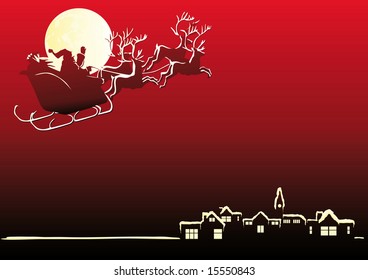 Abstract vector illustration of Santa Claus in his sleigh