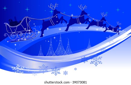 Abstract vector illustration of santa claus and his reindeer