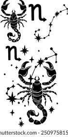 Abstract vector illustration of Scorpio Zodiac constellation. Contemporary art. Character, stars constellation and symbols.