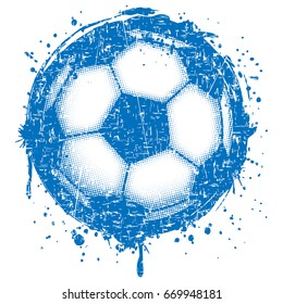 Abstract vector illustration scratched blue football ball. Design for print on fabric or t-shirt.