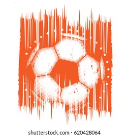 Abstract vector illustration scratched orange football ball with stars. Design for print on fabric or t-shirt.