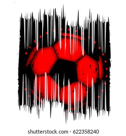 Abstract vector illustration scratched red football ball with stars. Design for print on fabric or t-shirt.