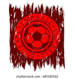Abstract vector illustration scratched red football ball and inscription football on grunge background. Design for print on fabric or t-shirt.