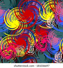 Abstract vector illustration, seamless ripple background. Chaotic colorful bright brush strokes. Swirl crazy art texture. Psychedelic artwork.