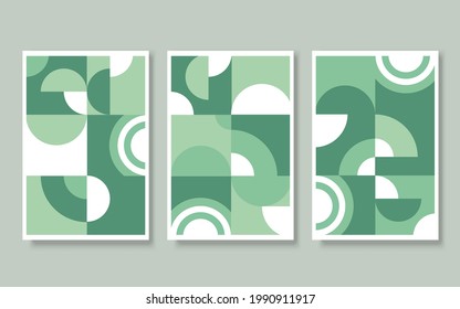 Abstract vector illustration set of art works in bauhaus style in green and mint colors.