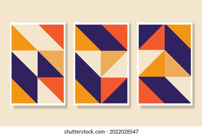 Abstract vector illustration set of art works in Bauhaus style in multicolored retro or vintage colors of 80s and 90s