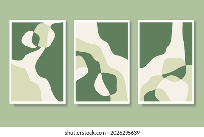 Abstract vector illustration set of art works in green colors.