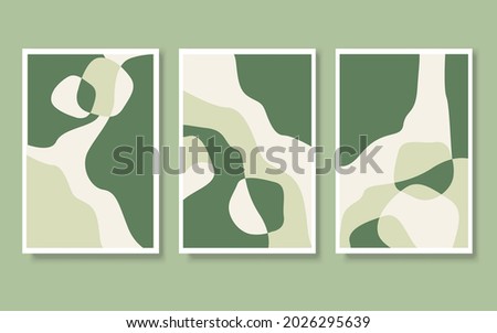 Abstract vector illustration set of art works in green colors.