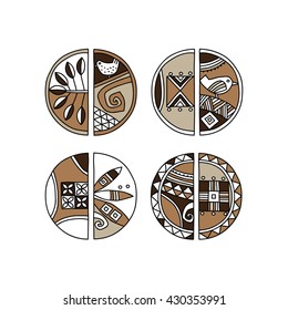 Abstract vector illustration of a set of circles with ethnic motifs.