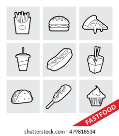 Abstract vector illustration of a set of fast food icons