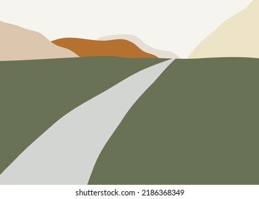 Abstract vector illustration set with hills and mountains in modern minimalists style. Contemporary landscape is perfect for social media, site, wall art, posters, cards, prints etc.